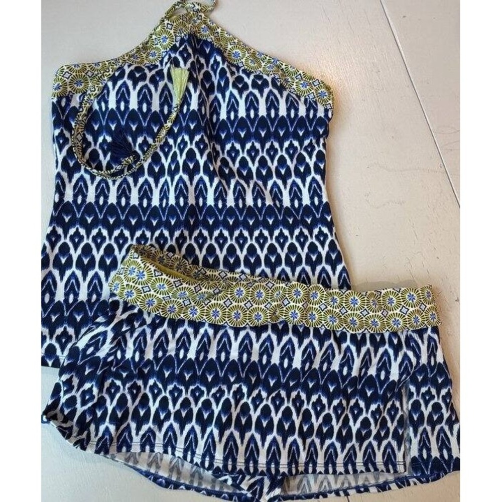 Bleu Rod Beattie 2 Piece Swimsuit Liner Shorts Halter Tankini Top Blue Green 6